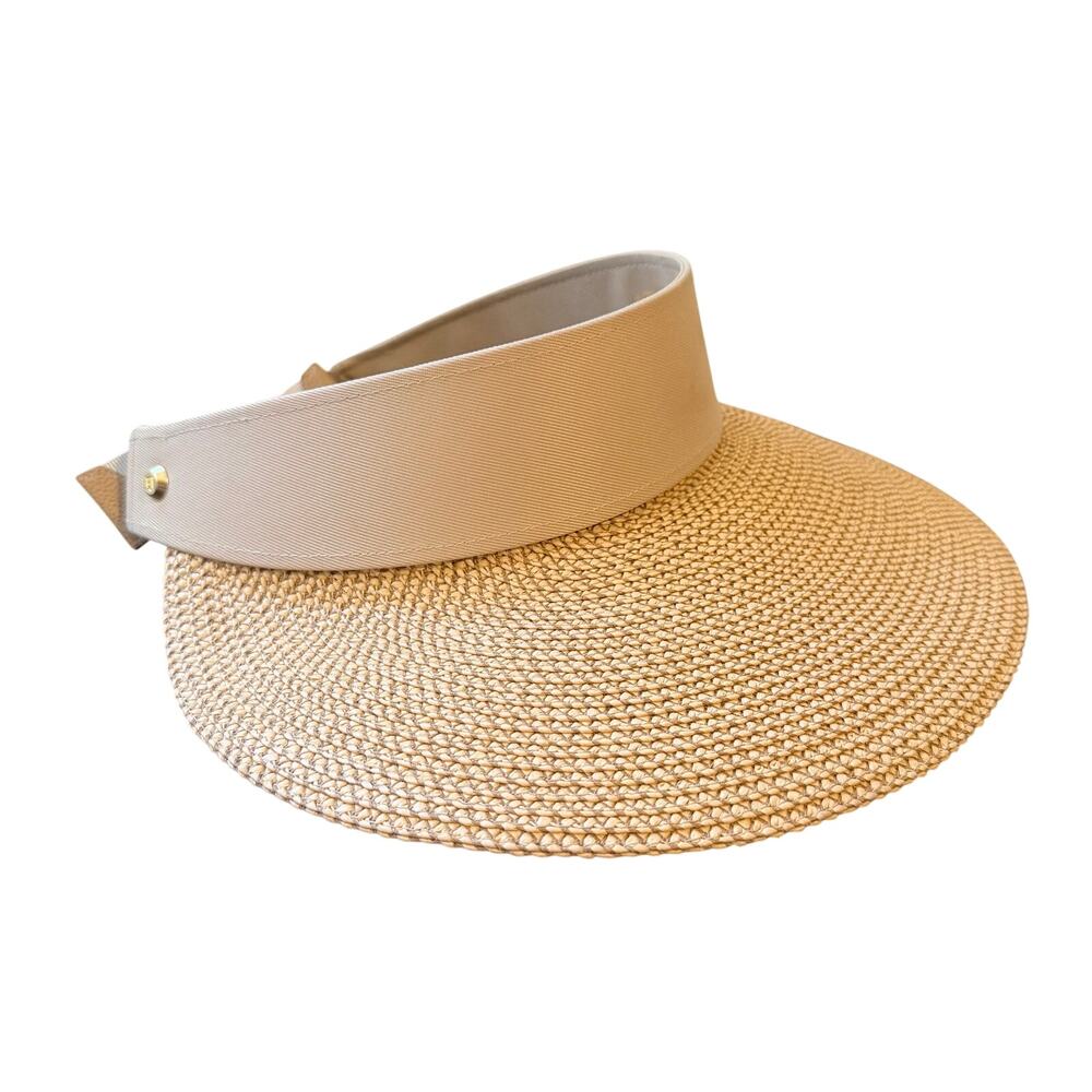 Eric Javits Visor Womens One Size Tan Squishee Straw UPF 50 Sun Hat Adjustable